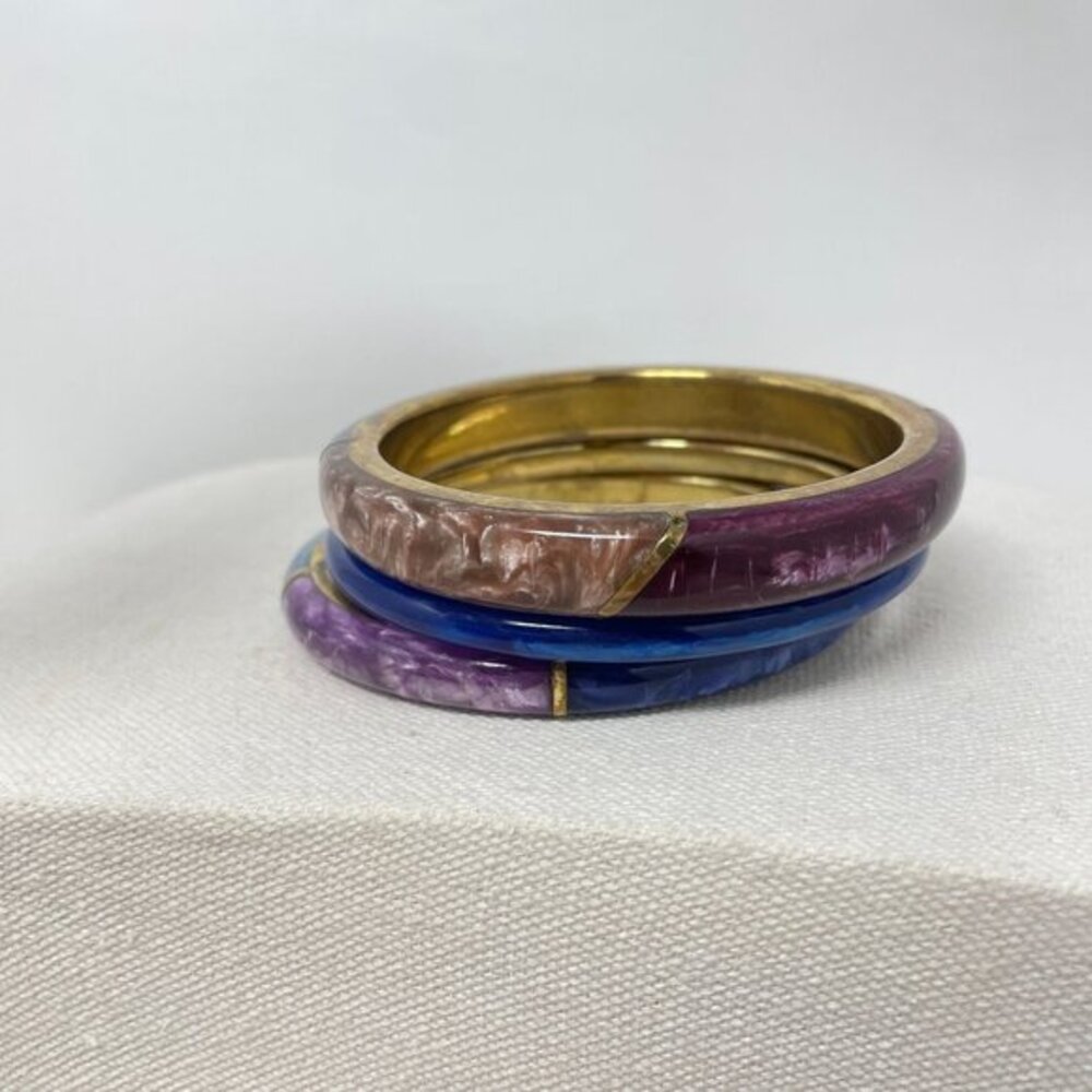 Enamel Bangle Bracelets Set Of 3 Colorblock Marbl… - image 5